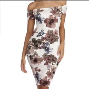 Windsor Pink and Brown Off-Shoulder Bodycon Dress